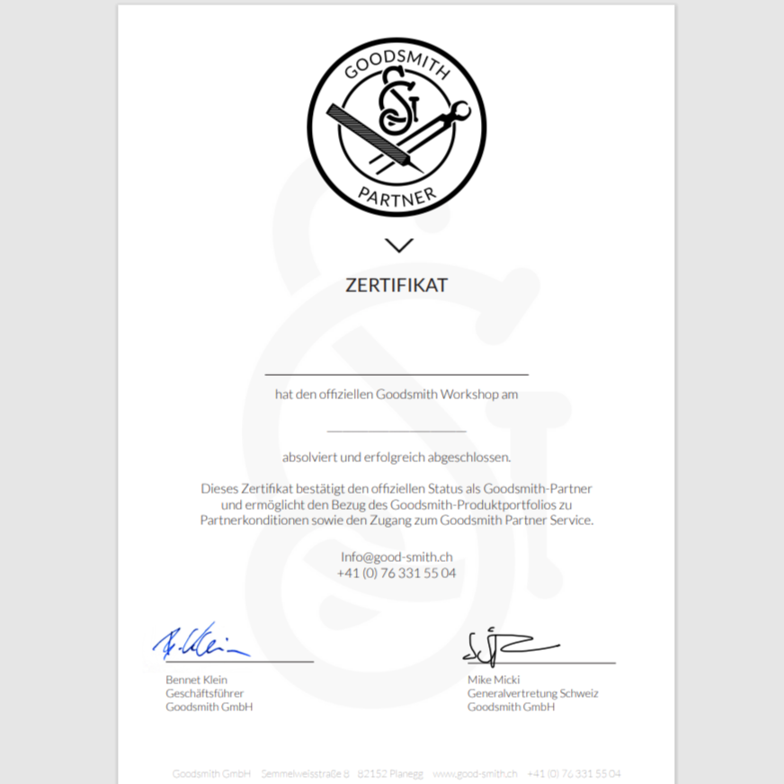 Hufschuh Zertifikat Goodsmith Workshop