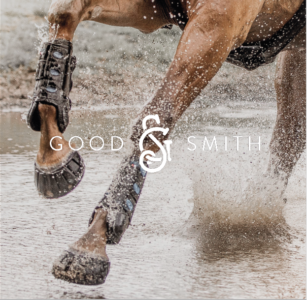 Goodsmith Flyer mit galoppierendem Pferd durch Wasser mit dem Goodsmith Klebebeschlag