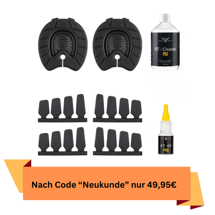 Klebeschlag Starterset Neukunde; 2 Grundplatten, 1 XT-Cleaner Pro, 4 Klebelaschen, 1 XT-40 Pro 